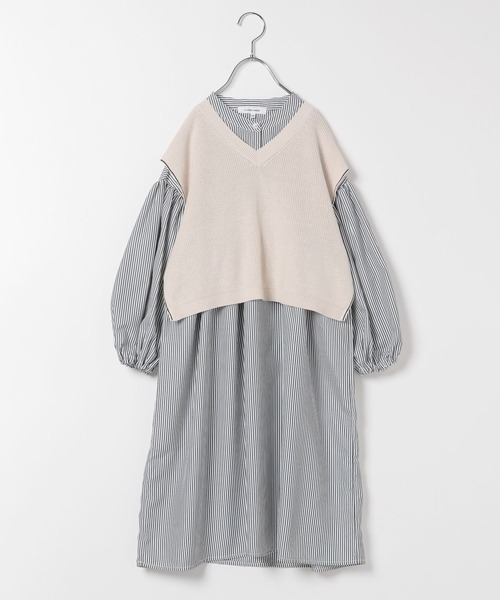 GLOBAL WORK（グローバルワーク）の「Vネックベストセットワンピース/295956（ワンピース・キッズ・ブラック/スカイブルー/グリーン系その他/ホワイト・120cm/100cm/130cm/150cm/110cm/160cm/140cm）」の2枚目の写真