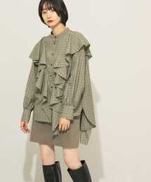 KBF | チェックフリルブラウス(シャツ/ブラウス)