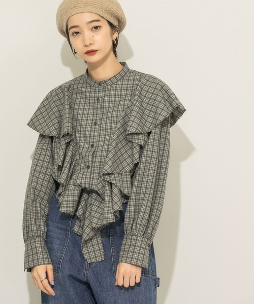 KBF(ケイビーエフ)の「チェックフリルブラウス(シャツ/ブラウス・レディース・ベージュ系その他/グリーン系その他/グレー系その他・ONE)」の12枚目の写真