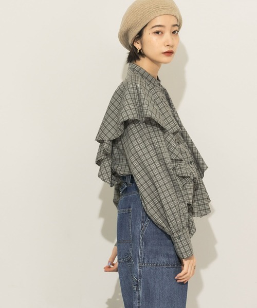KBF(ケイビーエフ)の「チェックフリルブラウス(シャツ/ブラウス・レディース・ベージュ系その他/グリーン系その他/グレー系その他・ONE)」の15枚目の写真