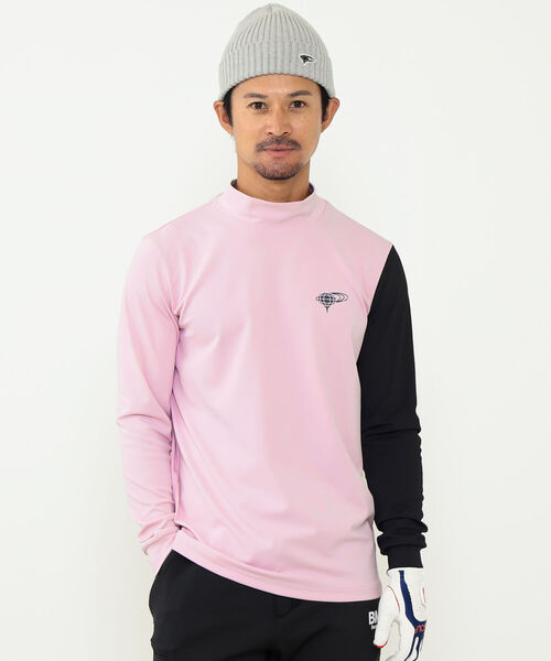 BEAMS GOLF バンダナ柄モックネックシャツ Lサイズ ブラック