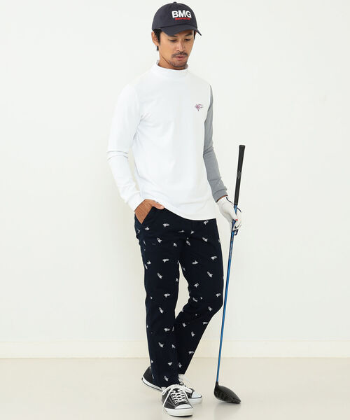 BEAMS GOLF ORANGE LABEL / マルチロゴ 配色モックネックシャツ