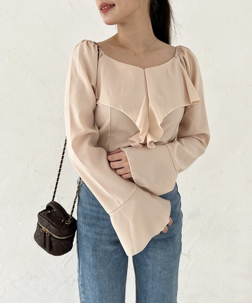 Lamoa（ラモア）の「Lamoa/ボリューム フリル ブラウス（シャツ/ブラウス・レディース・ブラック/アイボリー・MEDIUM/LARGE）」の7枚目の写真