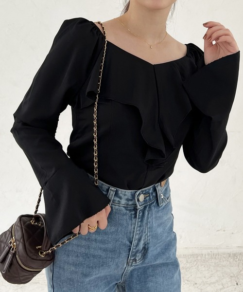 Lamoa（ラモア）の「Lamoa/ボリューム フリル ブラウス（シャツ/ブラウス・レディース・ブラック/アイボリー・MEDIUM/LARGE）」の12枚目の写真