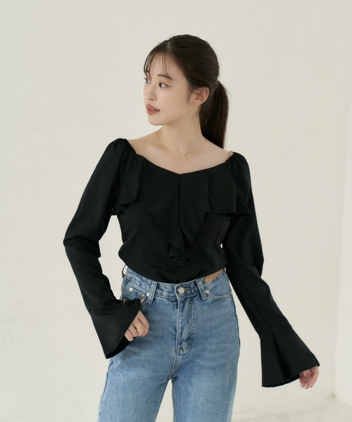 Lamoa（ラモア）の「Lamoa/ボリューム フリル ブラウス（シャツ/ブラウス・レディース・ブラック/アイボリー・MEDIUM/LARGE）」の18枚目の写真