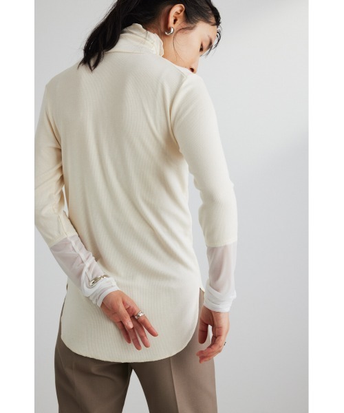 STYLEMIXER（スタイルミキサー）の「シアーコンビネーションハイネックトップ（Tシャツ/カットソー・レディース・イエロー/ブラック/オフホワイト/グリーン・FREE）」の15枚目の写真