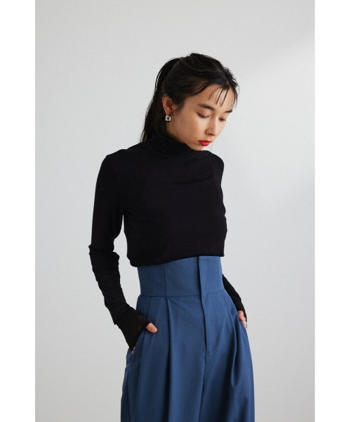 STYLEMIXER（スタイルミキサー）の「シアーコンビネーションハイネックトップ（Tシャツ/カットソー・レディース・イエロー/ブラック/オフホワイト/グリーン・FREE）」の18枚目の写真