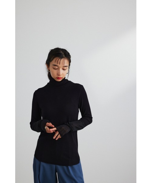 STYLEMIXER（スタイルミキサー）の「シアーコンビネーションハイネックトップ（Tシャツ/カットソー・レディース・イエロー/ブラック/オフホワイト/グリーン・FREE）」の20枚目の写真