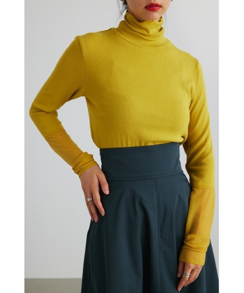 STYLEMIXER（スタイルミキサー）の「シアーコンビネーションハイネックトップ（Tシャツ/カットソー・レディース・イエロー/ブラック/オフホワイト/グリーン・FREE）」の7枚目の写真