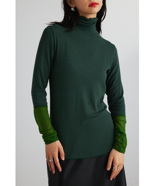 STYLEMIXER（スタイルミキサー）の「シアーコンビネーションハイネックトップ（Tシャツ/カットソー・レディース・イエロー/ブラック/オフホワイト/グリーン・FREE）」の6枚目の写真