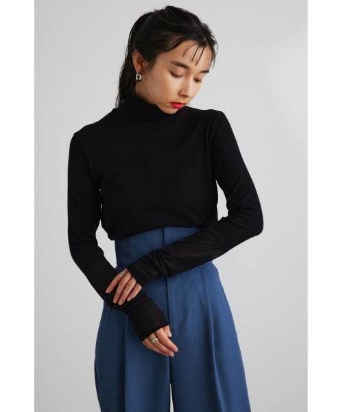 STYLEMIXER（スタイルミキサー）の「シアーコンビネーションハイネックトップ（Tシャツ/カットソー・レディース・イエロー/ブラック/オフホワイト/グリーン・FREE）」の5枚目の写真