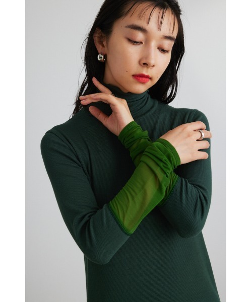 STYLEMIXER（スタイルミキサー）の「シアーコンビネーションハイネックトップ（Tシャツ/カットソー・レディース・イエロー/ブラック/オフホワイト/グリーン・FREE）」の9枚目の写真