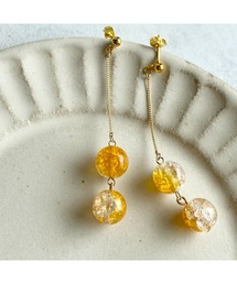 【-lensa-】クラッシュビーズでゆらゆらピアス(イエロー)(MA)