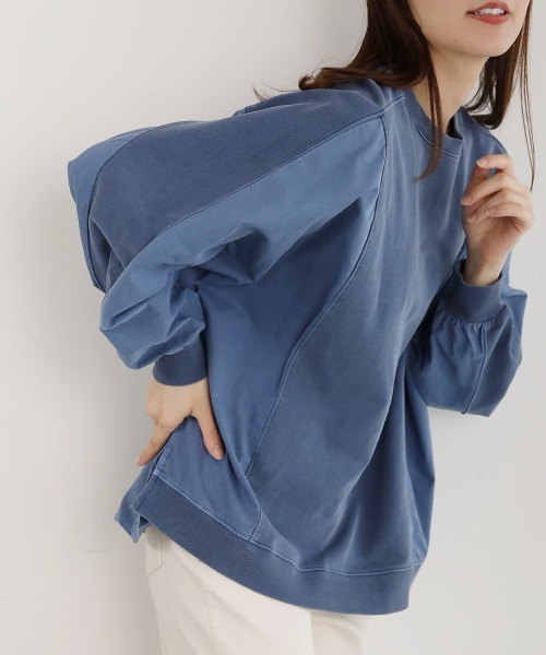 LUPILIEN(ルピリアン)の「ピグメント加工異素材切替トップス(Tシャツ/カットソー・レディース・オレンジ/ネイビー/アイボリー・FREE)」の3枚目の写真