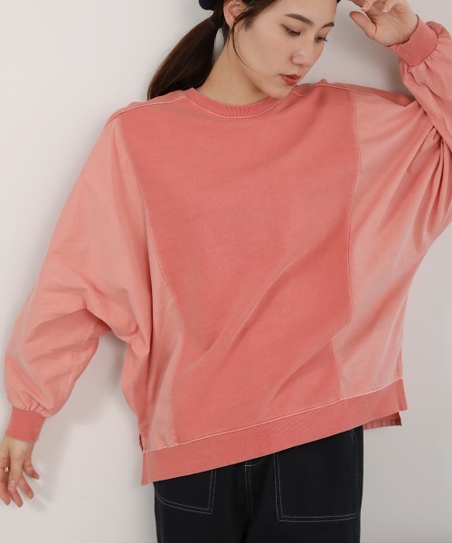 LUPILIEN(ルピリアン)の「ピグメント加工異素材切替トップス(Tシャツ/カットソー・レディース・オレンジ/ネイビー/アイボリー・FREE)」の1枚目の写真