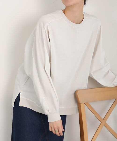 LUPILIEN(ルピリアン)の「ピグメント加工異素材切替トップス(Tシャツ/カットソー・レディース・オレンジ/ネイビー/アイボリー・FREE)」の2枚目の写真