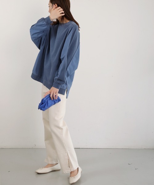 LUPILIEN(ルピリアン)の「ピグメント加工異素材切替トップス(Tシャツ/カットソー・レディース・オレンジ/ネイビー/アイボリー・FREE)」の4枚目の写真
