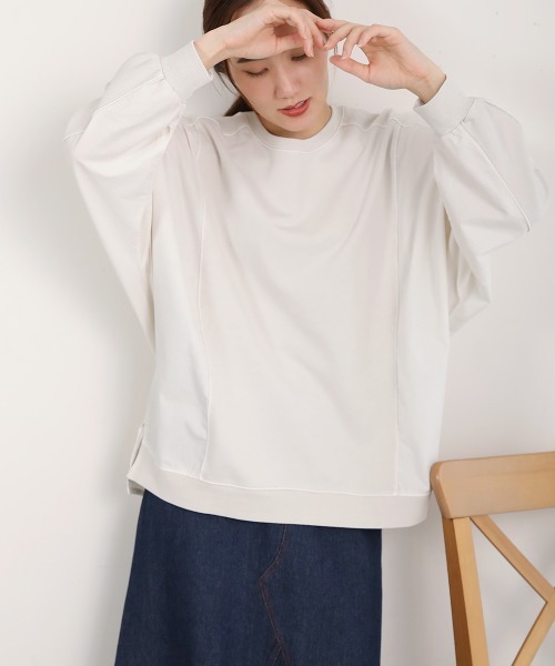 LUPILIEN(ルピリアン)の「ピグメント加工異素材切替トップス(Tシャツ/カットソー・レディース・オレンジ/ネイビー/アイボリー・FREE)」の7枚目の写真
