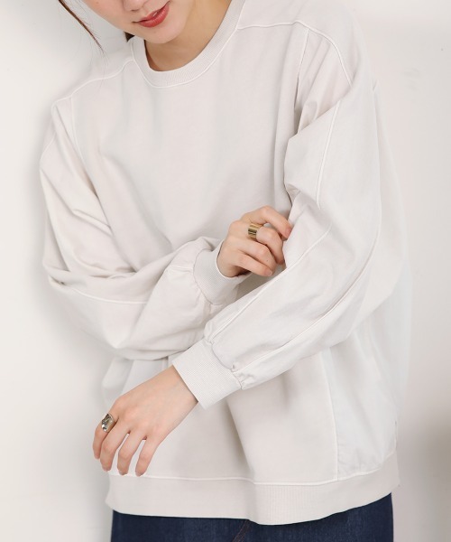 LUPILIEN(ルピリアン)の「ピグメント加工異素材切替トップス(Tシャツ/カットソー・レディース・オレンジ/ネイビー/アイボリー・FREE)」の8枚目の写真