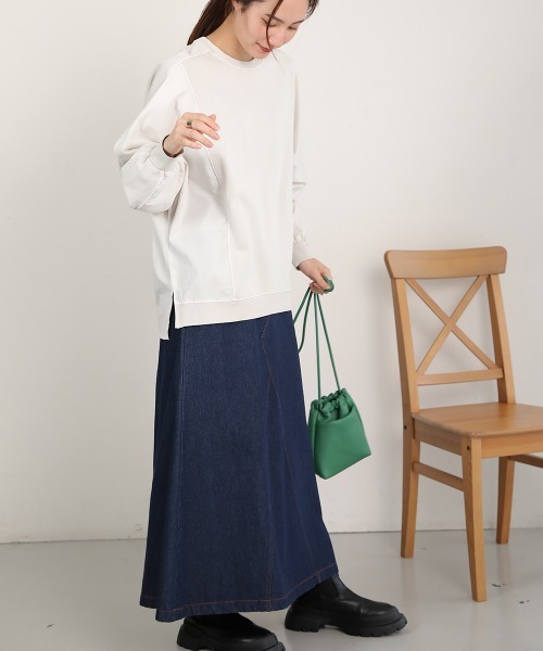 LUPILIEN(ルピリアン)の「ピグメント加工異素材切替トップス(Tシャツ/カットソー・レディース・オレンジ/ネイビー/アイボリー・FREE)」の9枚目の写真