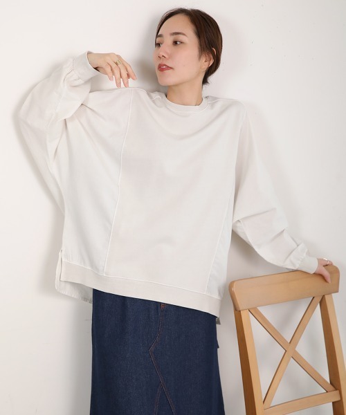LUPILIEN(ルピリアン)の「ピグメント加工異素材切替トップス(Tシャツ/カットソー・レディース・オレンジ/ネイビー/アイボリー・FREE)」の10枚目の写真