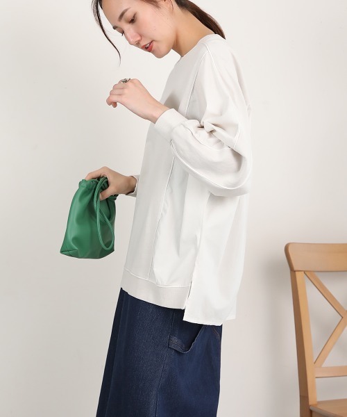 LUPILIEN(ルピリアン)の「ピグメント加工異素材切替トップス(Tシャツ/カットソー・レディース・オレンジ/ネイビー/アイボリー・FREE)」の11枚目の写真