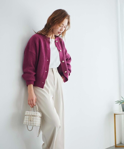 Edit Sheen（エディットシーン）の「金ボタン畔編みニットカーディガン（カーディガン/ボレロ・レディース・ホワイト/ベージュ/カーキ/ピンク系その他/ブラック・M）」の11枚目の写真