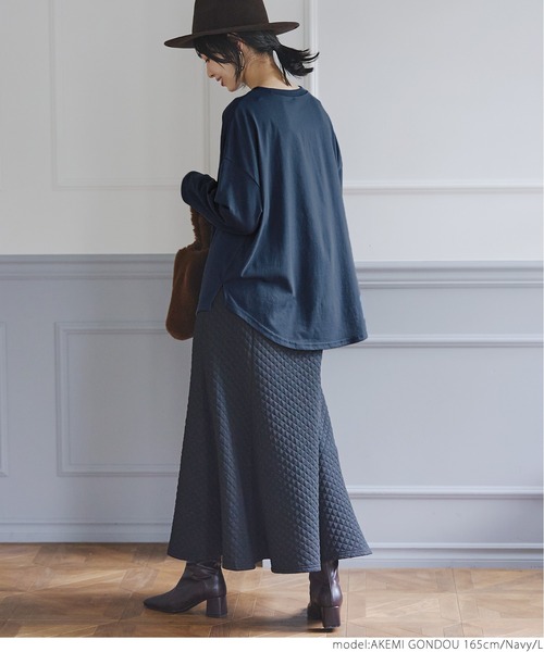 coca（coca）（コカ）の「ワンポイント刺繍ロングTシャツ（Tシャツ/カットソー・レディース・ネイビー/グリーン・M/L）」の6枚目の写真
