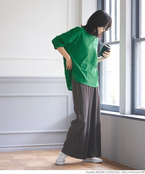 coca（coca）（コカ）の「ワンポイント刺繍ロングTシャツ（Tシャツ/カットソー・レディース・ネイビー/グリーン・M/L）」の8枚目の写真