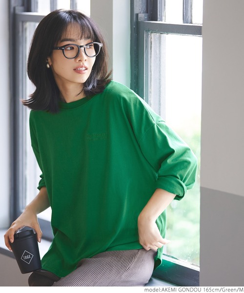 coca（coca）（コカ）の「ワンポイント刺繍ロングTシャツ（Tシャツ/カットソー・レディース・ネイビー/グリーン・M/L）」の9枚目の写真
