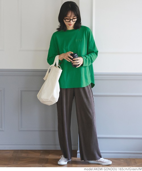 coca（coca）（コカ）の「ワンポイント刺繍ロングTシャツ（Tシャツ/カットソー・レディース・ネイビー/グリーン・M/L）」の10枚目の写真