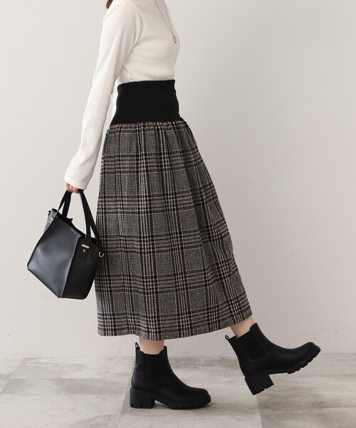 DRESKIP（ドレスキップ）の「◆ツイード風 アソートワイドリブスカート（スカート・レディース・ブラック系1/ブラック系3/ネイビー系1/イエロー系9・00）」の3枚目の写真
