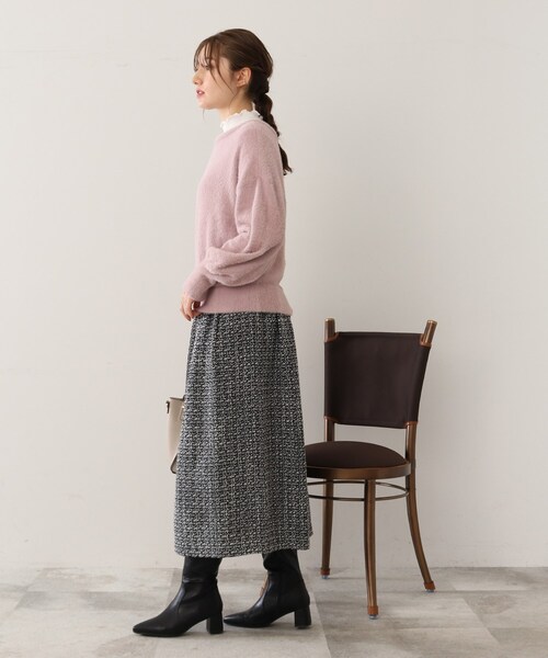 DRESKIP（ドレスキップ）の「◆ツイード風 アソートワイドリブスカート（スカート・レディース・ブラック系1/ブラック系3/ネイビー系1/イエロー系9・00）」の8枚目の写真