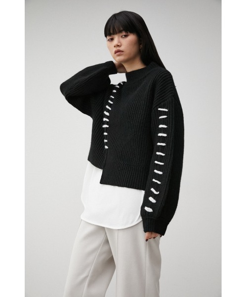 AZUL by moussy(アズールバイマウジー)の「HAND STITCH SHORT KNIT TOPS/ハンドステッチショートニットトップス(ニット/セーター・レディース・ブラック/ダークグリーン/オフホワイト・FREE)」の14枚目の写真