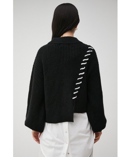 AZUL by moussy(アズールバイマウジー)の「HAND STITCH SHORT KNIT TOPS/ハンドステッチショートニットトップス(ニット/セーター・レディース・ブラック/ダークグリーン/オフホワイト・FREE)」の18枚目の写真