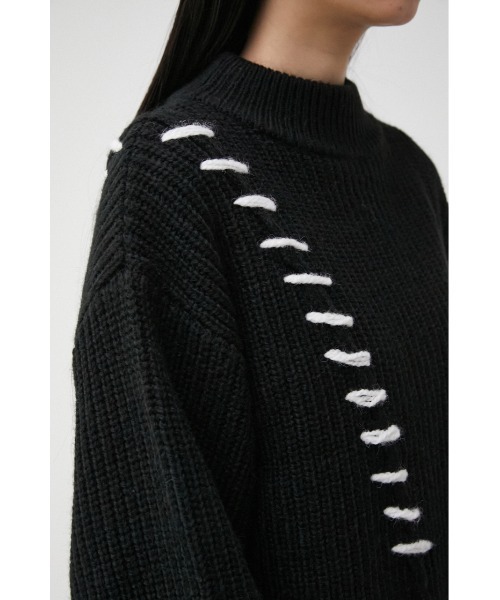 AZUL by moussy(アズールバイマウジー)の「HAND STITCH SHORT KNIT TOPS/ハンドステッチショートニットトップス(ニット/セーター・レディース・ブラック/ダークグリーン/オフホワイト・FREE)」の19枚目の写真