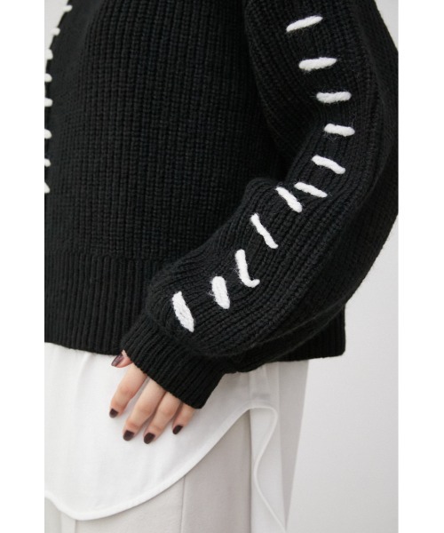 AZUL by moussy(アズールバイマウジー)の「HAND STITCH SHORT KNIT TOPS/ハンドステッチショートニットトップス(ニット/セーター・レディース・ブラック/ダークグリーン/オフホワイト・FREE)」の20枚目の写真
