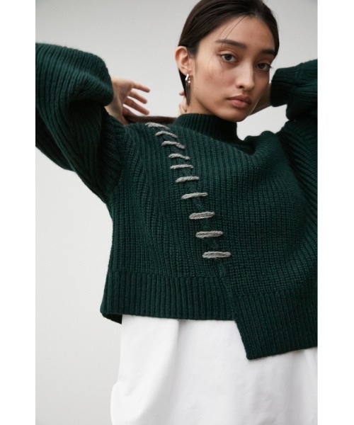 AZUL by moussy(アズールバイマウジー)の「HAND STITCH SHORT KNIT TOPS/ハンドステッチショートニットトップス(ニット/セーター・レディース・ブラック/ダークグリーン/オフホワイト・FREE)」の22枚目の写真