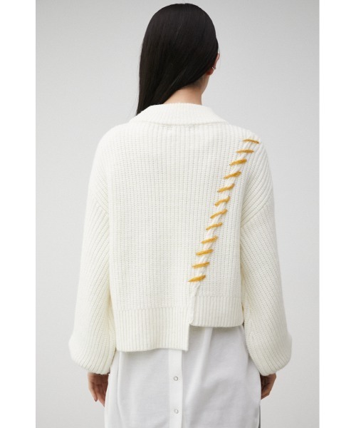 AZUL by moussy(アズールバイマウジー)の「HAND STITCH SHORT KNIT TOPS/ハンドステッチショートニットトップス(ニット/セーター・レディース・ブラック/ダークグリーン/オフホワイト・FREE)」の9枚目の写真