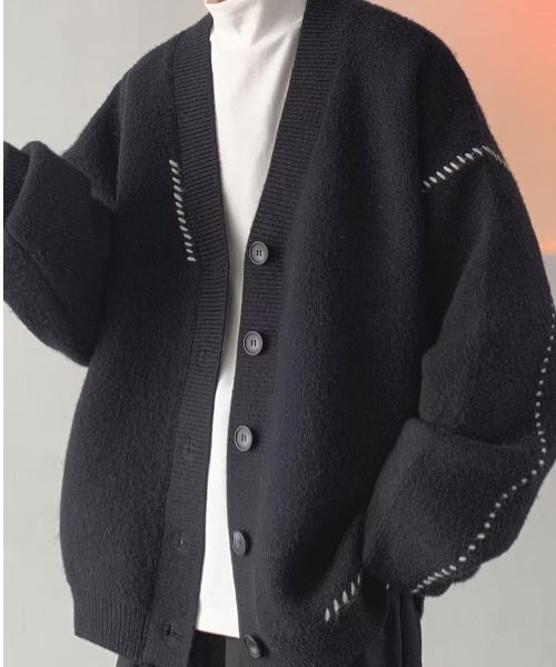 VIBGYOR(ヴィブジョー)の「【バーレスク】オーバーサイズステッチングカーディガン(BQ)(カーディガン/ボレロ・メンズ・ホワイト/ブラック・FREE)」の8枚目の写真