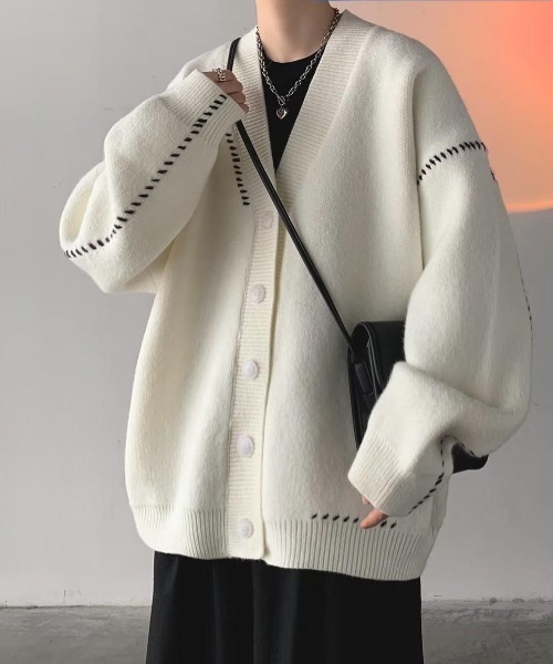 VIBGYOR(ヴィブジョー)の「【バーレスク】オーバーサイズステッチングカーディガン(BQ)(カーディガン/ボレロ・メンズ・ホワイト/ブラック・FREE)」の10枚目の写真