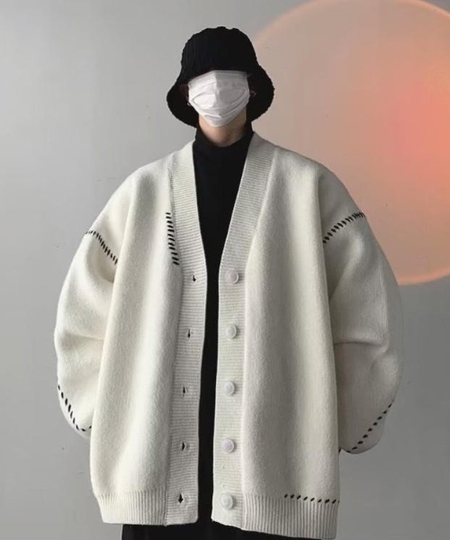 VIBGYOR(ヴィブジョー)の「【バーレスク】オーバーサイズステッチングカーディガン(BQ)(カーディガン/ボレロ・メンズ・ホワイト/ブラック・FREE)」の12枚目の写真