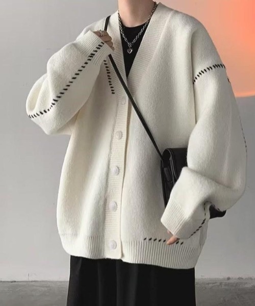 VIBGYOR(ヴィブジョー)の「【バーレスク】オーバーサイズステッチングカーディガン(BQ)(カーディガン/ボレロ・メンズ・ホワイト/ブラック・FREE)」の5枚目の写真