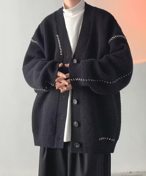 VIBGYOR(ヴィブジョー)の「【バーレスク】オーバーサイズステッチングカーディガン(BQ)(カーディガン/ボレロ・メンズ・ホワイト/ブラック・FREE)」の7枚目の写真