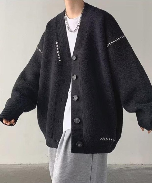 VIBGYOR(ヴィブジョー)の「【バーレスク】オーバーサイズステッチングカーディガン(BQ)(カーディガン/ボレロ・メンズ・ホワイト/ブラック・FREE)」の9枚目の写真