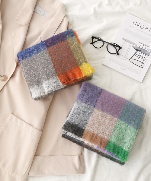 osharewalker（オシャレウォーカー）の「『チェック柄ネップヤーンリサイクルストール』（ストール/ショール・レディース・グリーン/イエロー・FREE）」の10枚目の写真