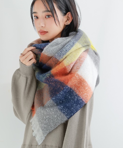 osharewalker（オシャレウォーカー）の「『チェック柄ネップヤーンリサイクルストール』（ストール/ショール・レディース・グリーン/イエロー・FREE）」の3枚目の写真