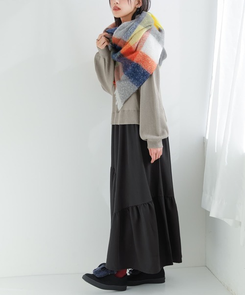 osharewalker（オシャレウォーカー）の「『チェック柄ネップヤーンリサイクルストール』（ストール/ショール・レディース・グリーン/イエロー・FREE）」の5枚目の写真