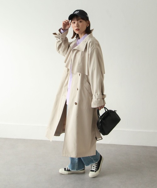 Chillfar(チルファー)の「ウエストベルト・胸ヨーク付きスタンドカラーコート(トレンチコート・レディース・グレー/カーキ/グレイッシュベージュ/サンドベージュ/マスタード/ベージュ・MEDIUM/LARGE)」の20枚目の写真