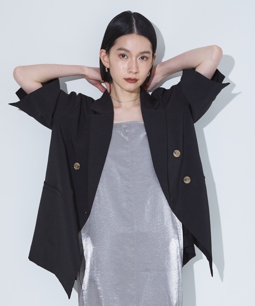 NOMINE(ノミネ)の「リネンライク ハーフスリーブ ダブルジャケット(テーラードジャケット・レディース・モカ/ベージュ/ブラック/ライトブラウン/ブラック系その他2/アイボリー・フリー)」の22枚目の写真